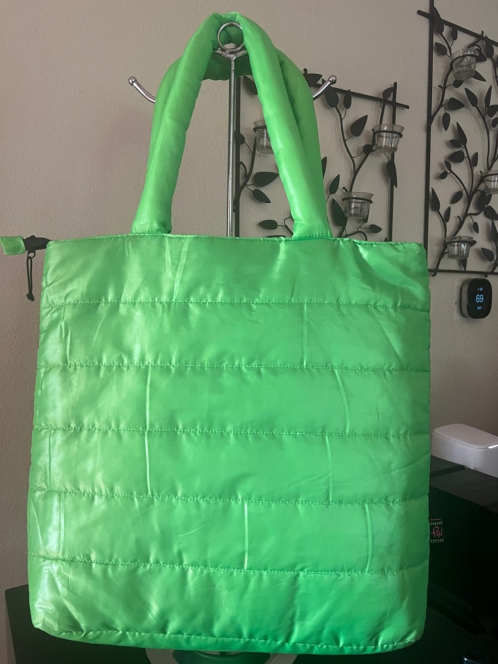 Neon Green Quilted Tote Bag